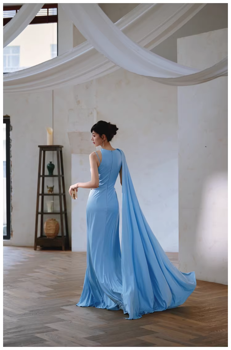 Sexy Blue Satin Slit Mermaid Long Prom Dress Evening Dresses D2459