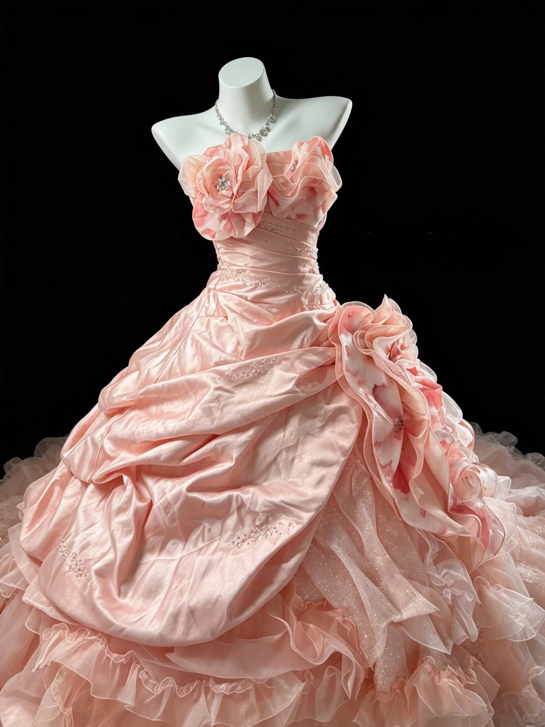 Charming Strapless Coral Orange Satin Tulle Ruffles Quinceanera Dress Sweet 16 Dress D5233