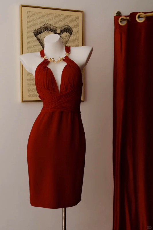 Fashion Sleeveless Satin Beaded Sheath Mini Cocktail Dress Burgundy Short Graduation Homecoming Dress D2717