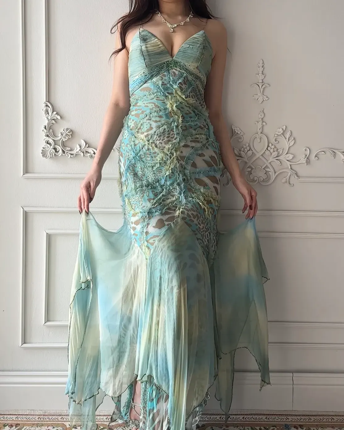 Unique Mint Green Ombre Chiffon Mermaid Long Party Dress Prom Dresses D5425