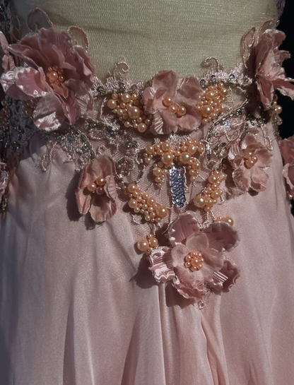 Classy V Neck Chiffon Beaded Appliques Long Evening Dress,Pink Mermaid Birthday Prom Gown Formal Wedding Guest Dress D2020