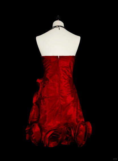 Sexy Red Satin Beaded Short Graduation Homecoming Dress,Sweetheart Neck Mini Birthday Prom Dress D4060