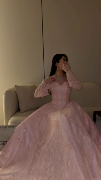 Charming Pink Satin Lace A Line Long Party Dress Birthday Prom Gown D4968