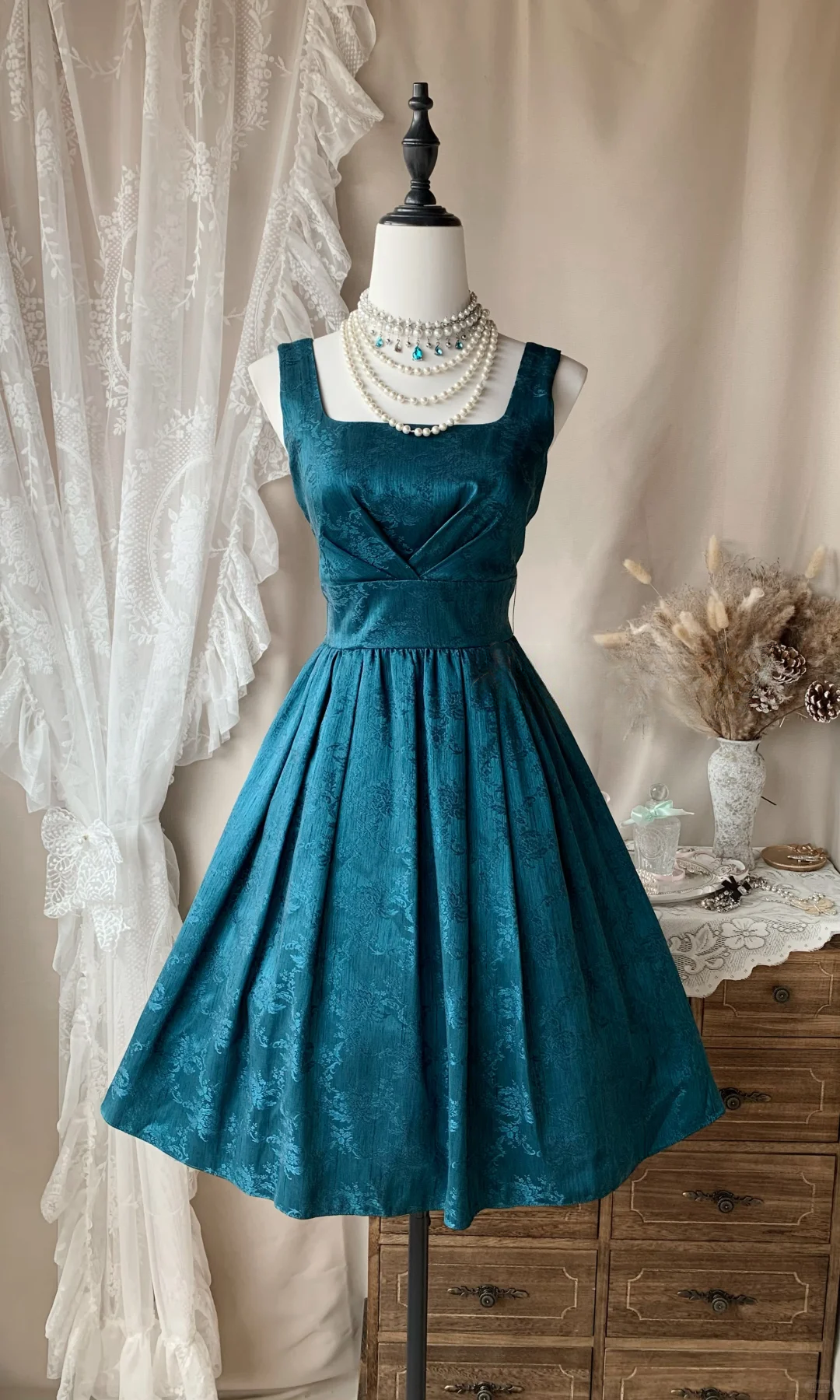 Vintage Peacock Blue Satin Print Floral Short Graduation Homecoming Dress,Spaghetti Straps A Line Birthday Outfits D3182