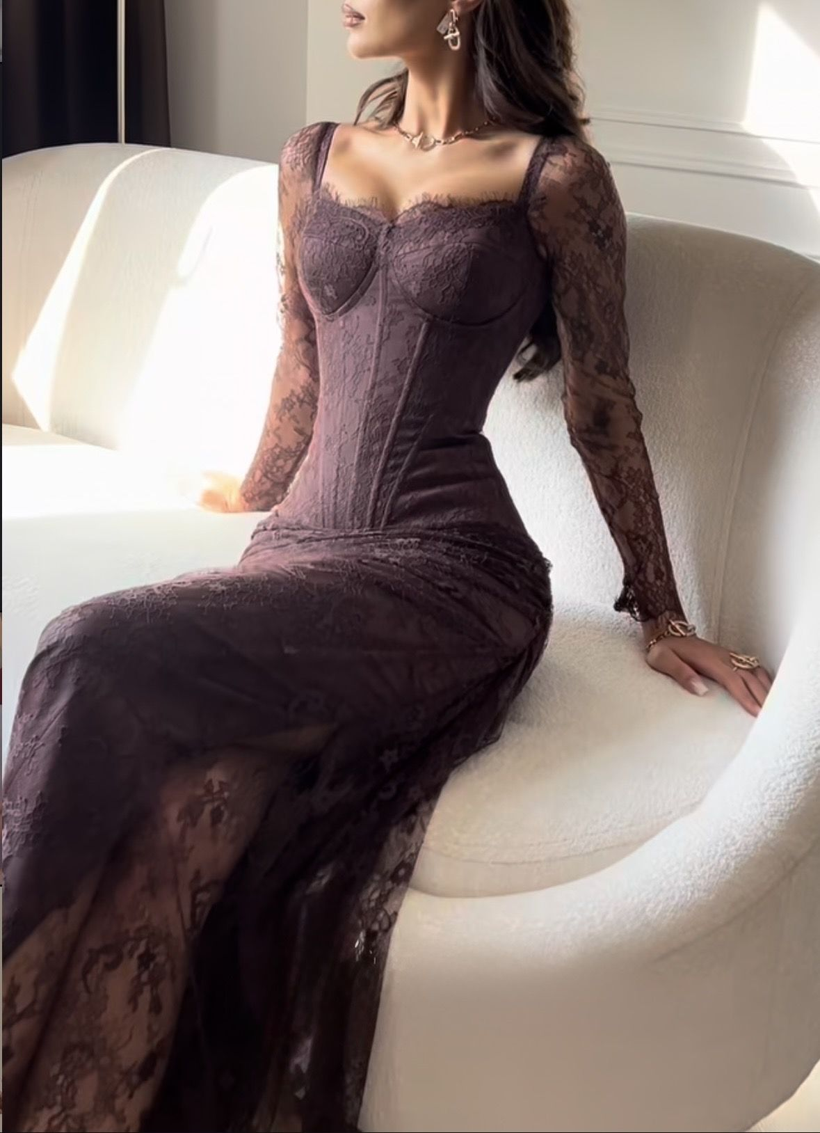 Sexy Dusty Mauve Lace Mermaid Party Dress Long Birthday Prom Gowns D5398