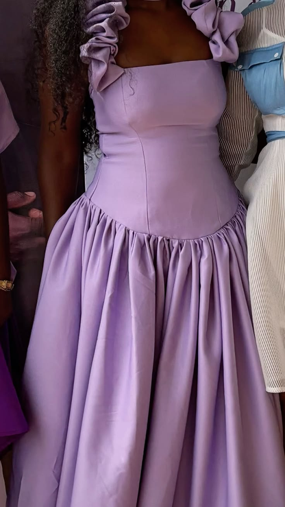 Pretty Purple Halter Satin A Line Long Party Dress Prom Gown D3550