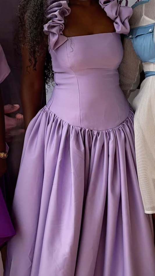 Pretty Purple Halter Satin A Line Long Party Dress Prom Gown D3550