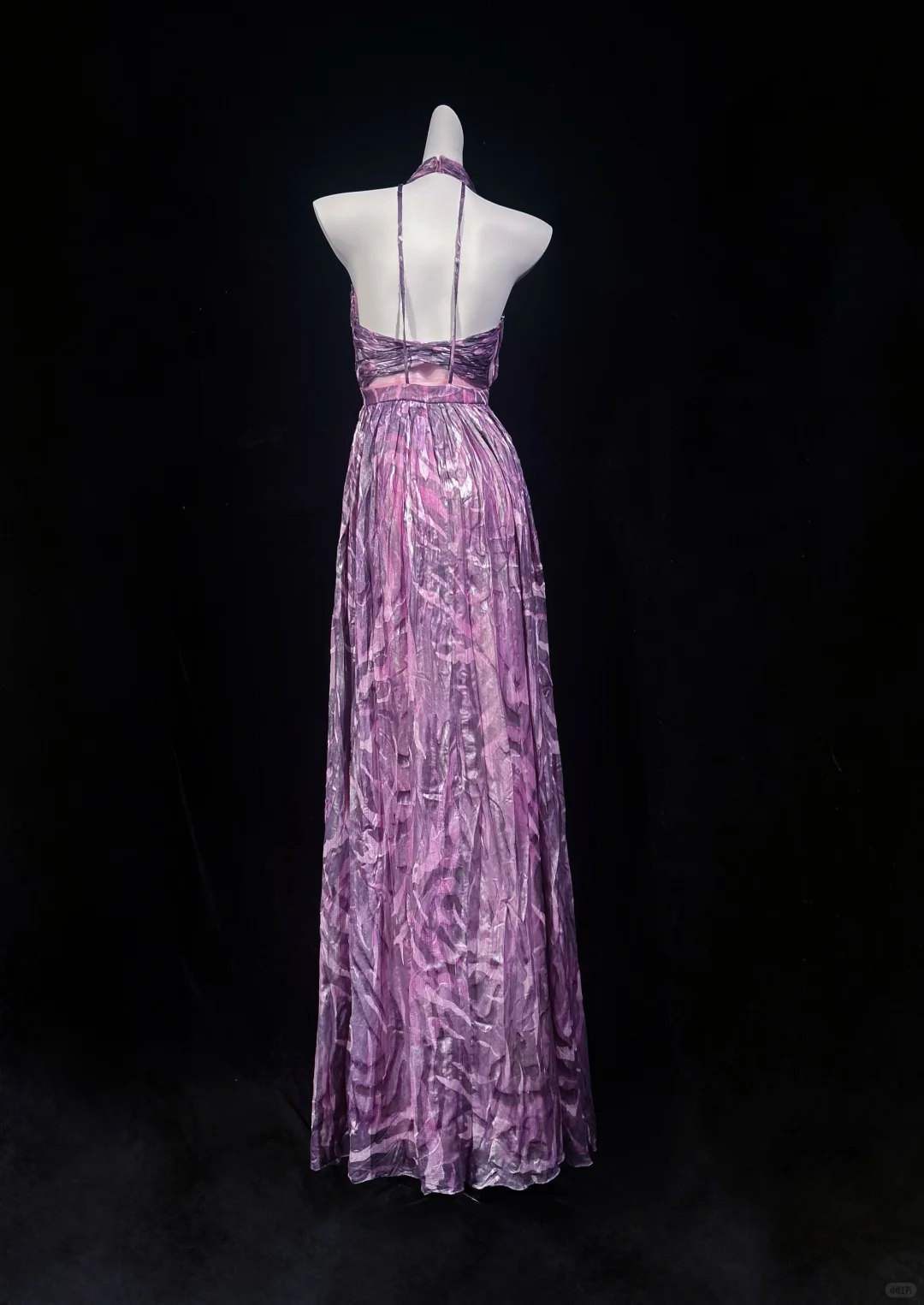 Unique Halter Purple Tulle Print Floral A Line Evening Dress Long Wedding Guest Dress D3123