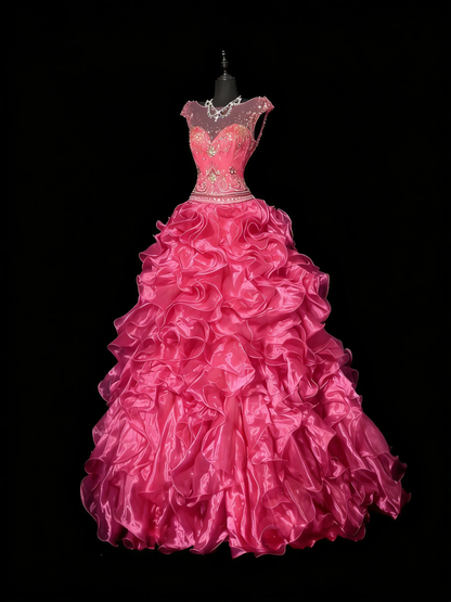 Princess Ball Gown Scoop Pink Sleeveless With Beaded Long Backless Quinceanera Dresses Sweet 15 16 Birthday Outfits D4261