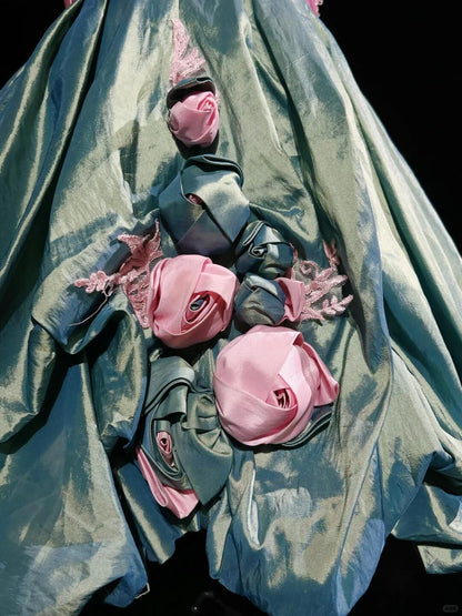 Pretty Green Strapless Satin Appliques A Line Short Homecoming Dress Cocktail Dress With 3D Flowers D3387