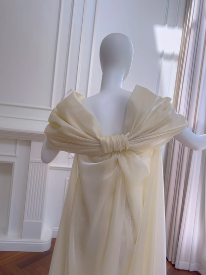 Elegant Pastel Yellow Sequin Mermaid Evening Dress,Spaghetti Straps Long Prom Dress With Bow D2941