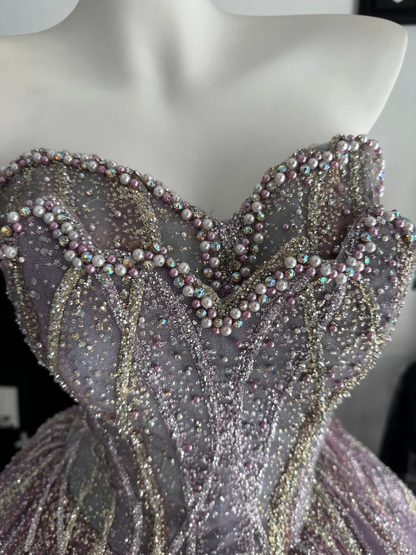 Glitter Sweetheart Neck Quinceanera Dress Purple Tulle Sequin Beaded Sweet 15 16 Dress D4714