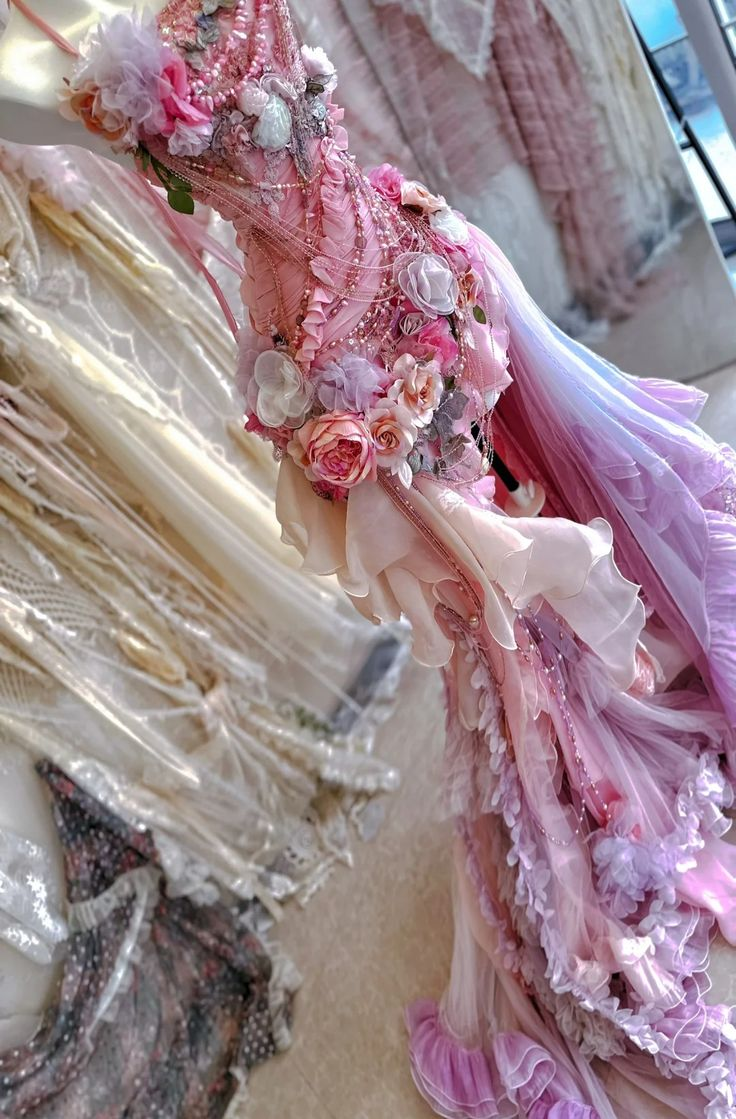 Fairy Halter Tulle Appliques Beaded Pink Mermaid Evening Dress,Formal Long Party Dress Prom Gown D1990