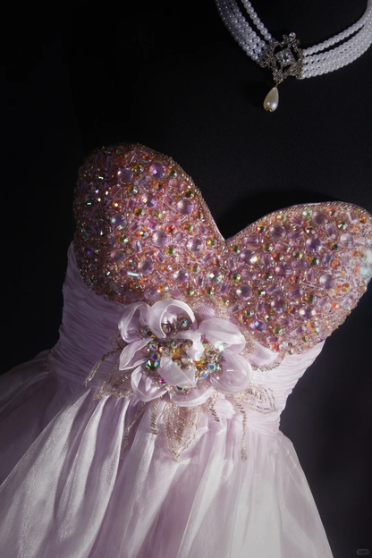 Sweet Sweetheart Neck Tulle Beaded A Line Short Birthday Outfits,Pink Homecoming Dress D3298