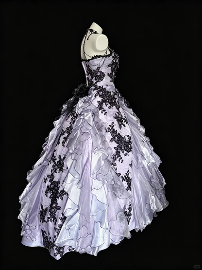 Pretty Halter Tulle Ruffles Appliques Sweet 16 Dress Purple Birthday Quinceanera Dress D5285