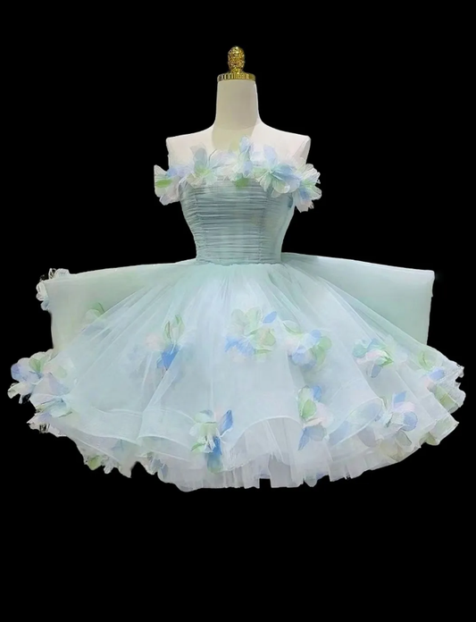 Beautiful Strapless Light Green Tulle Appliques Short Homecoming Dress 19th Birthday Outfits With Bow D2350