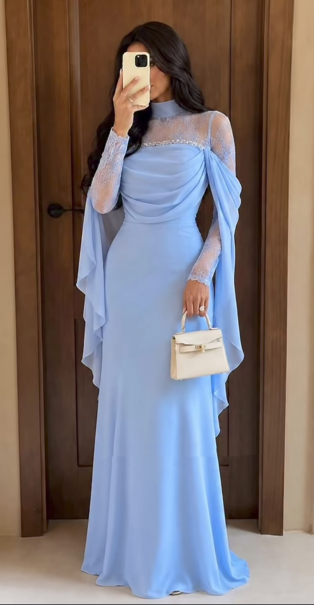 Glamorous Light Blue Lace Chiffon Mermaid Long Evening Dress Birthday Party Dress D4934