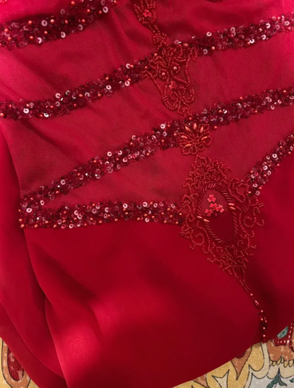 Charming Spaghetti Straps Red Chiffon Beaded Mermaid Long Party Dress Prom Gown D2131