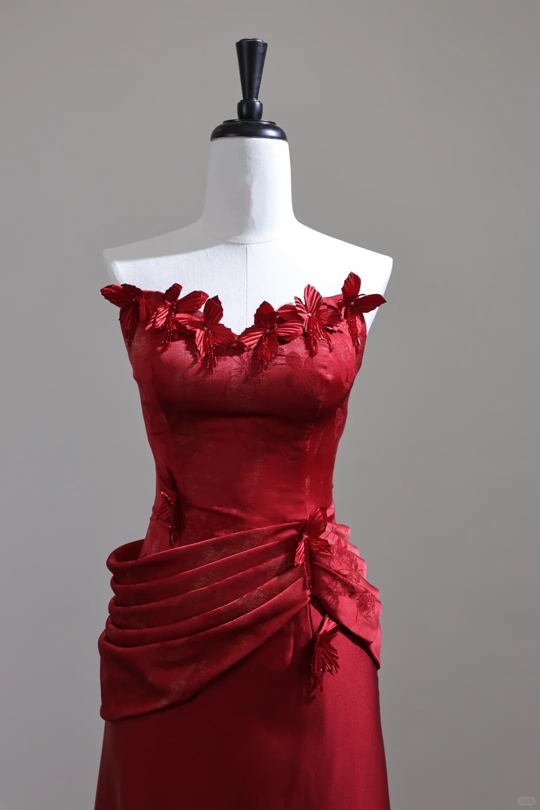 Fashion Strapless Satin Mermaid Long Wedding Guest Dress,Red Evening Dress D3126