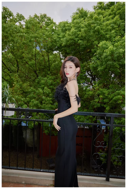 Chic Feathers Strapless White Satin Sheath Long Prom Dress Evening Dresses D2454