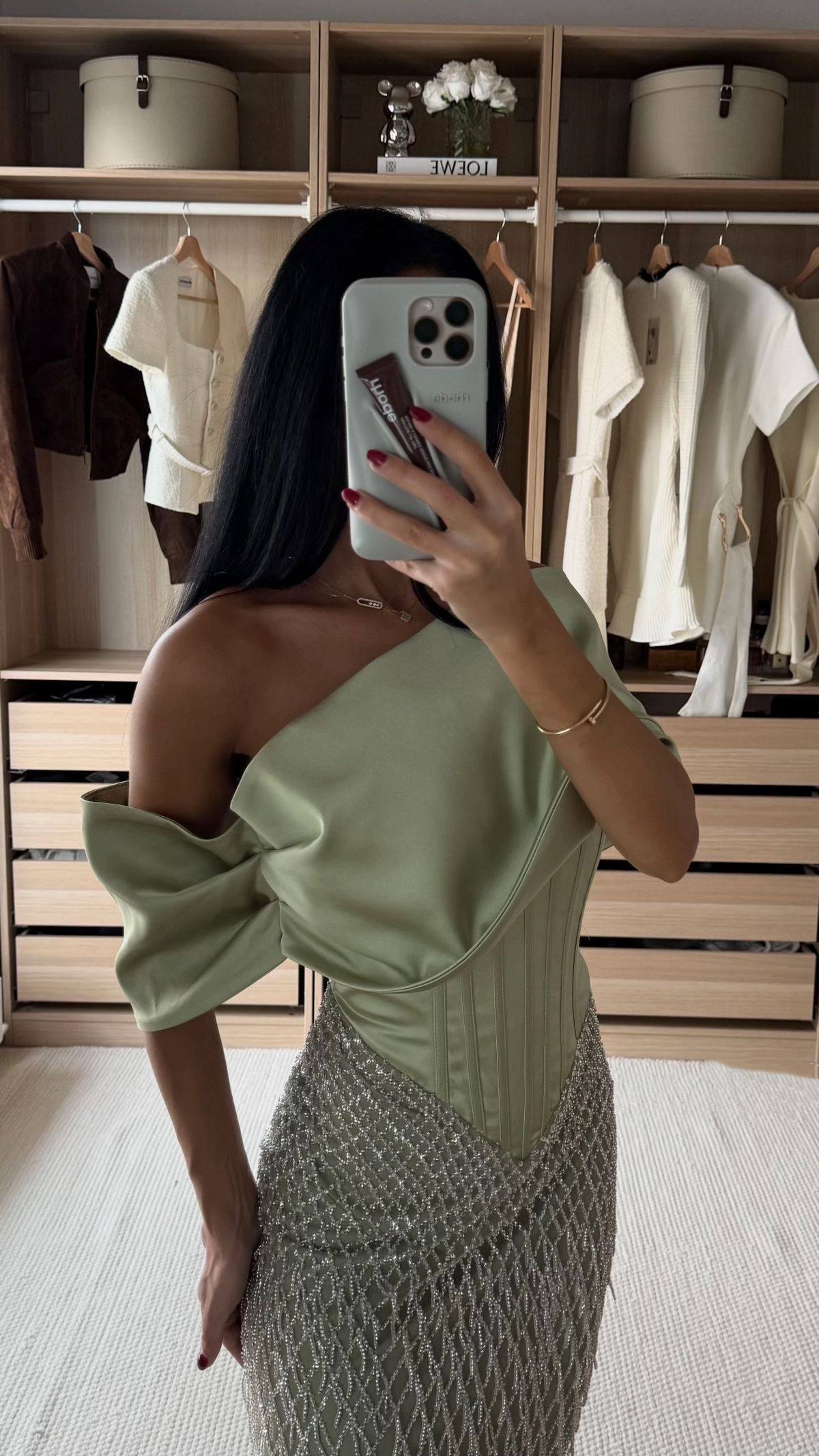 Pretty Sage Green Satin Sequin Mermaid Long Evening Dress Off The Shoulder Long Birthday Prom Dress D4797