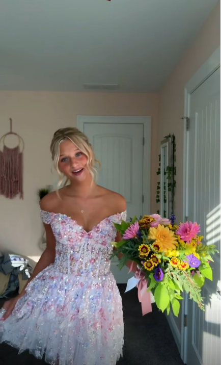 Sparkly Off The Shoulder Tulle Sequin Layered Short Party Dress,White A Line Short 8th Grade Homecoming Dress D4010