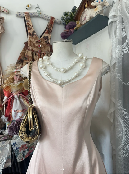 Elegant Light Pink Sleeveless Satin Mermaid Long Party Dress Wedding Guest Dress D1518