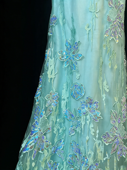 Unique Mermaid Spaghetti Straps Lace Tulle 1950s Long Evening Dresses Party Dress D4268