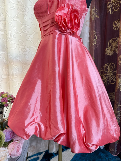 Pretty Spaghetti Straps Pink Satin A Line Homecoming Dress Short 21st Birthday Outfits With Flower D728