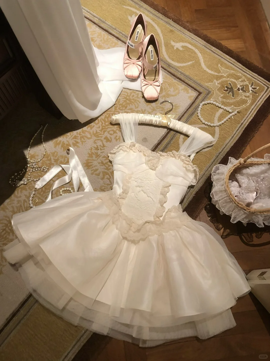 Pretty White Tulle Lace A Line Short Prom Dress Formal Homecoming Dress Birthday Outfits D405