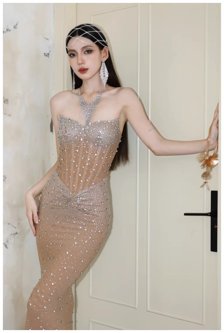 Sexy Strapless Chiffon Beaded Mermaid Long Evening Dress Party Gown D2425