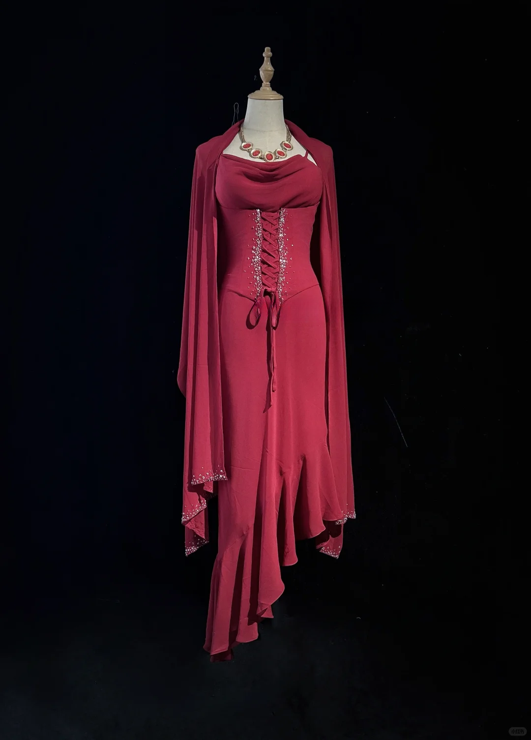Elegant Burgundy Spaghetti Straps Chiffon Beaded Mermaid Long Party Dress,Formal Wedding Guest Dress D2845