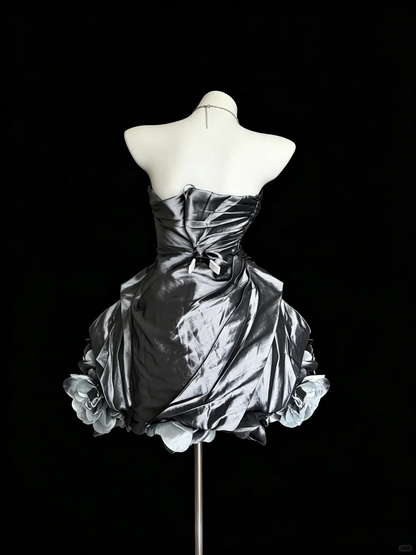 Stylish Strapless Satin Pleated Short Homecoming Dress Cocktail Dress D5263