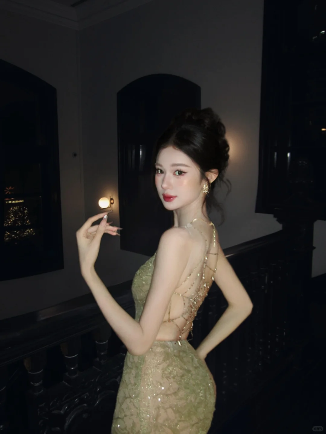 Beautiful Green Tulle Lace Sequin Mermaid Long Party Dress Backless Evening Dress D5082