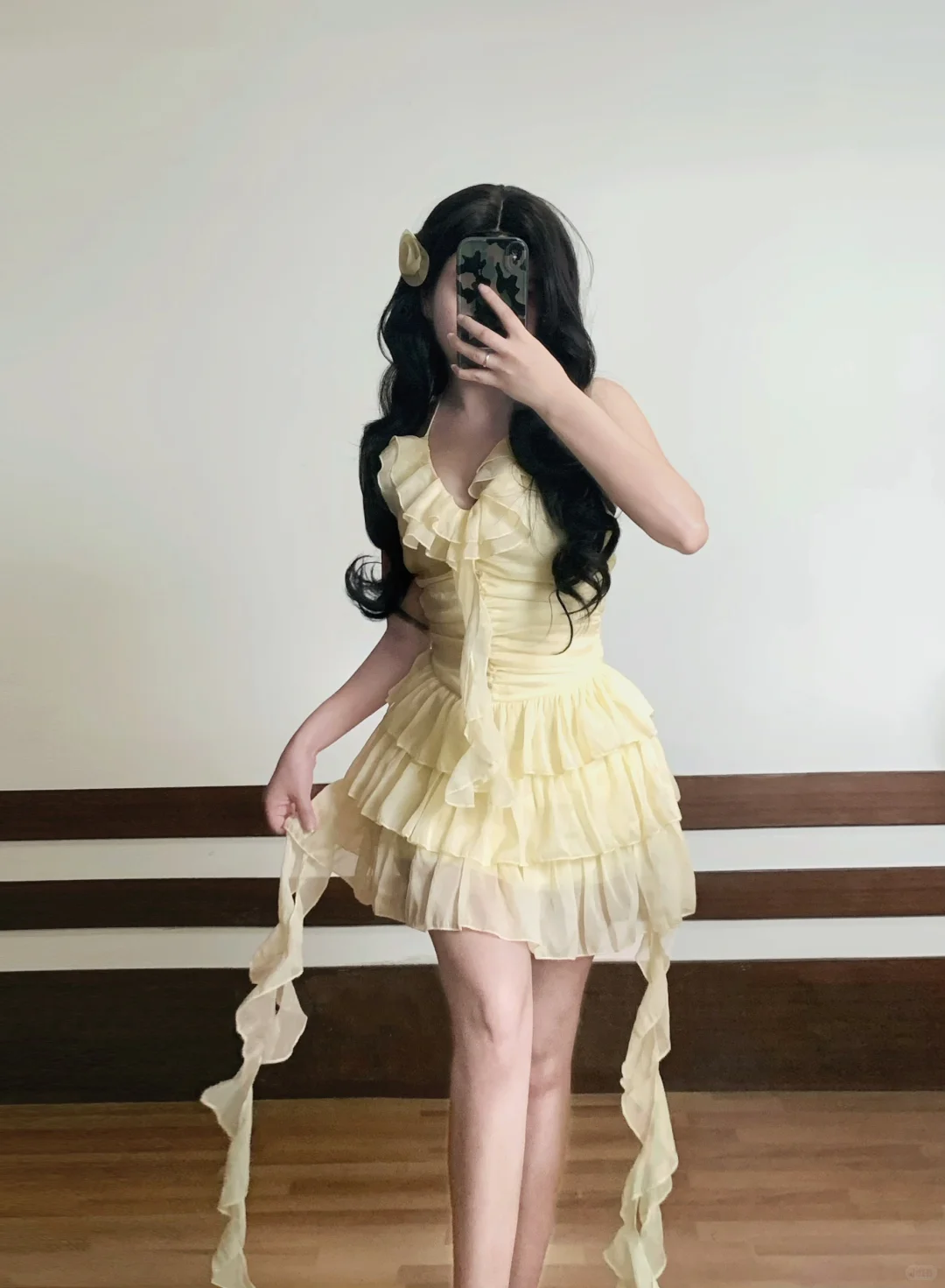 Cute Yellow Halter Chiffon Holiday Dress Mini Party Dress S318