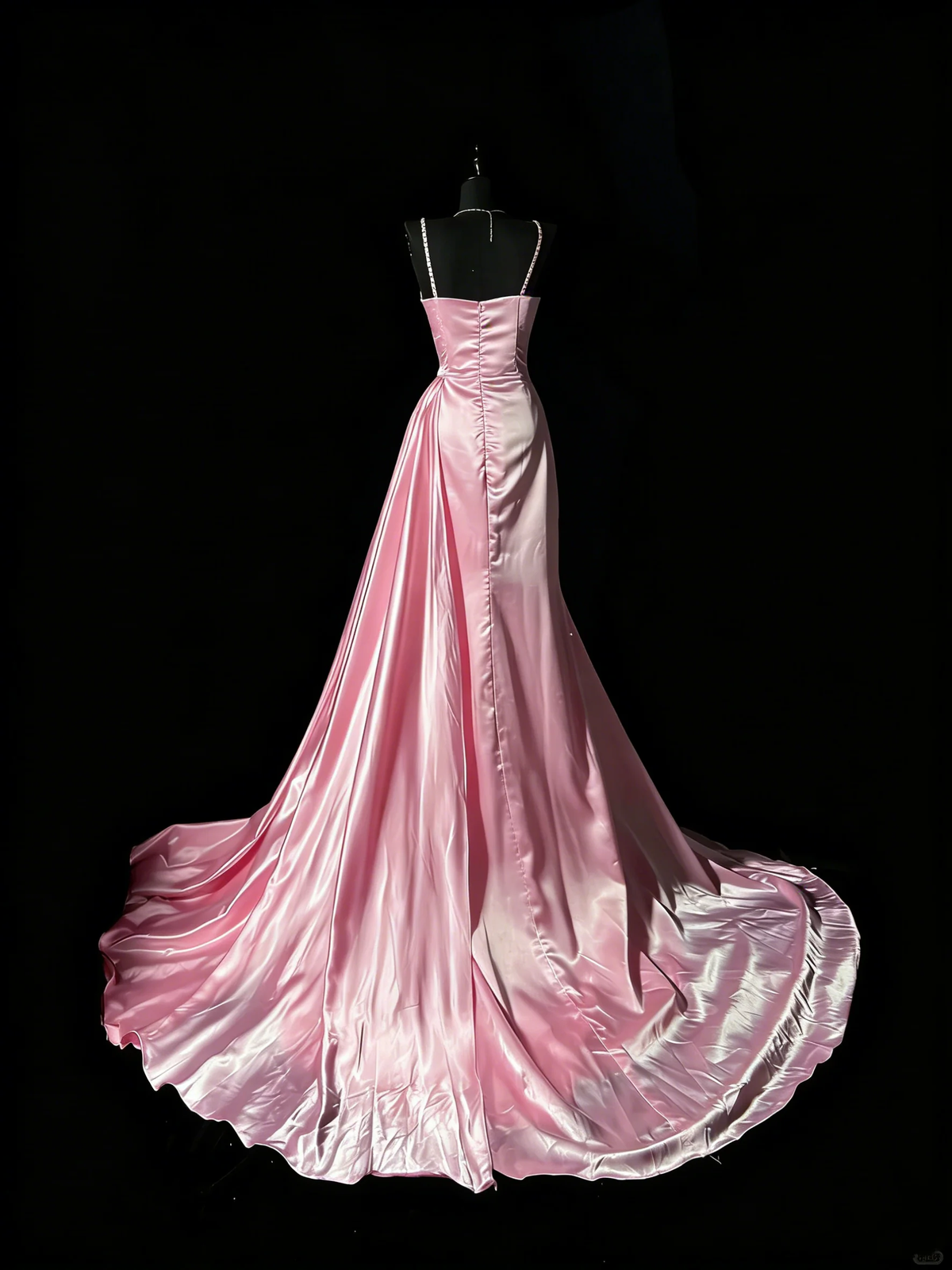 Unique Mermaid Spaghetti Straps Pink Satin Vintage 1950s Long Prom Dresses Party Dress D4267