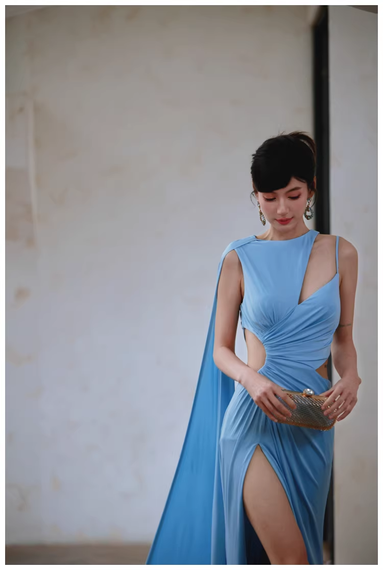 Sexy Blue Satin Slit Mermaid Long Prom Dress Evening Dresses D2459