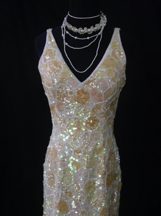 Glitter V Neck Sleeveless Sequin Beaded Sheath Long Evening Gown Formal Birthday Prom Dress D2282