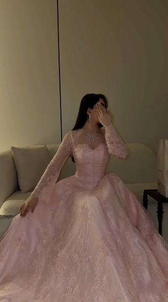 Charming Pink Satin Lace A Line Long Party Dress Birthday Prom Gown D4968