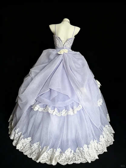 Sweet Lilac Strapless Tulle Lace Hem Quinceanera Dress Sweet 15 16 Dress With 3D Florals D5237