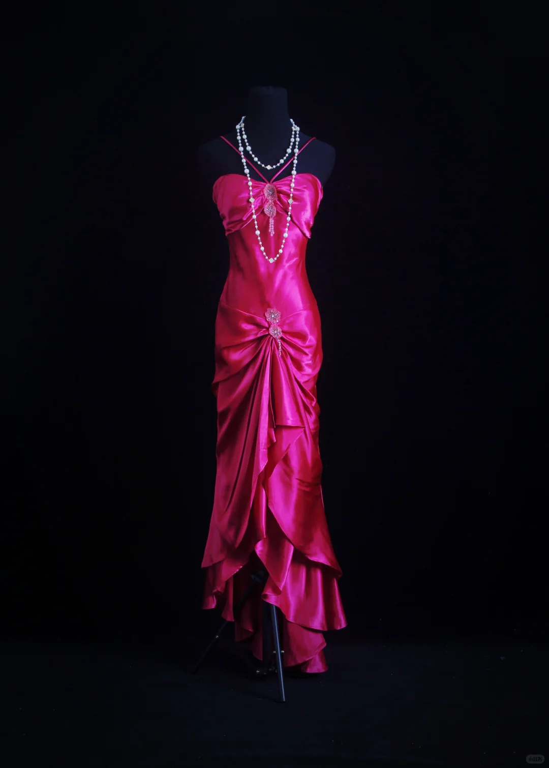 Pretty Spaghetti Straps Hot Pink Satin Beaded Mermaid Long Party Dress Birthday Dress D2849