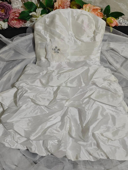 Elegant Strapless White Satin Pleated A Line Short Homecoming Dress Birthday Outfits D3151