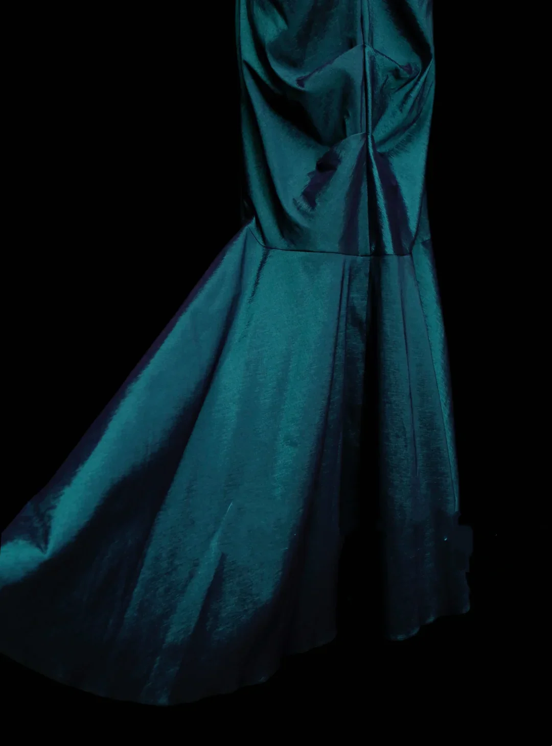 Vintage V Neck Blue Satin Pleated Mermaid Long Prom Dresses Party Dress D4880