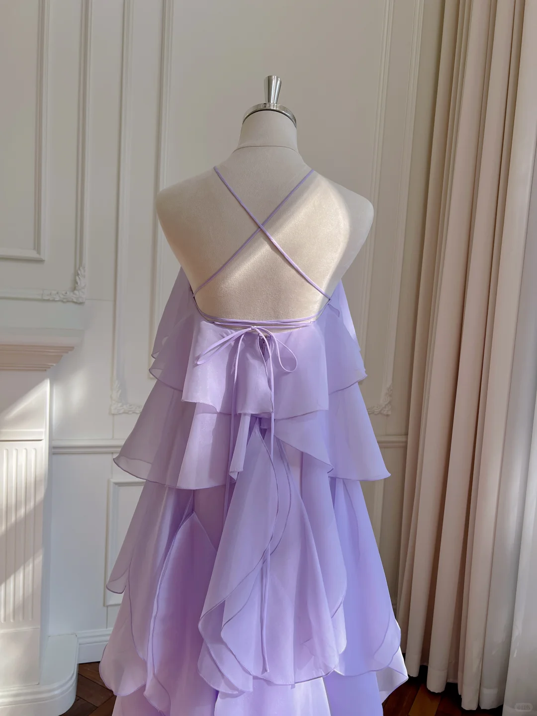 Glamorous Halter Chiffon Ruffle Layered Long Party Dress,Lavender Evening Gown D2994
