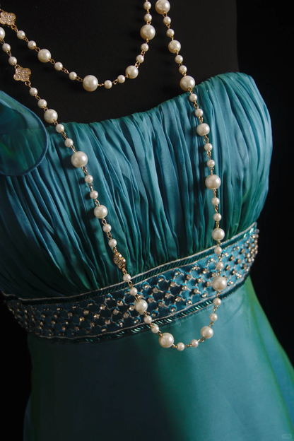 Unique Pine Green Satin Beaded Long Wedding Guest Dress,One Shoulder Birthday Party Dress D2859