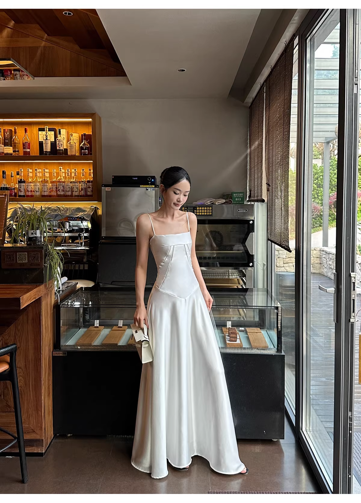 Classy Spaghetti Straps White Satin A Line Long Birthday Evening Dress Formal Wedding Guest Dress D2128