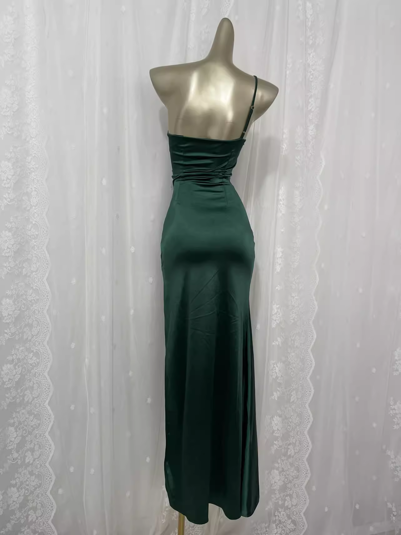 Vintage Sheath One Shoulder Green Vacation Dress Satin Birthday Dresses SD0019