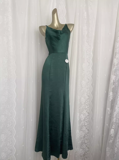 Vintage Sheath Spaghetti Straps Green Vacation Dress Satin Birthday Dresses SD0020