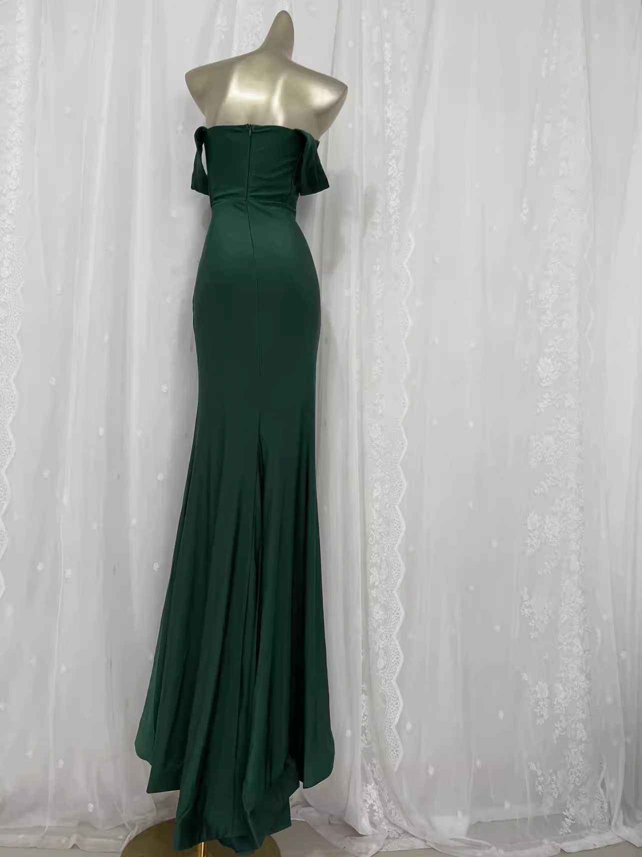 Vintage Mermaid Off The Shoulder Green Vacation Dress Satin Birthday Dresses SD0021