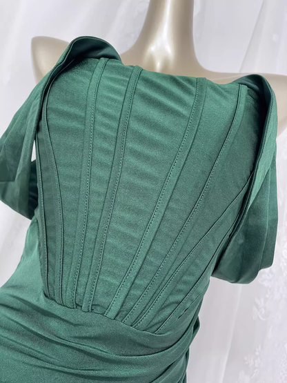 Vintage Mermaid Off The Shoulder Green Vacation Dress Satin Birthday Dresses SD0021